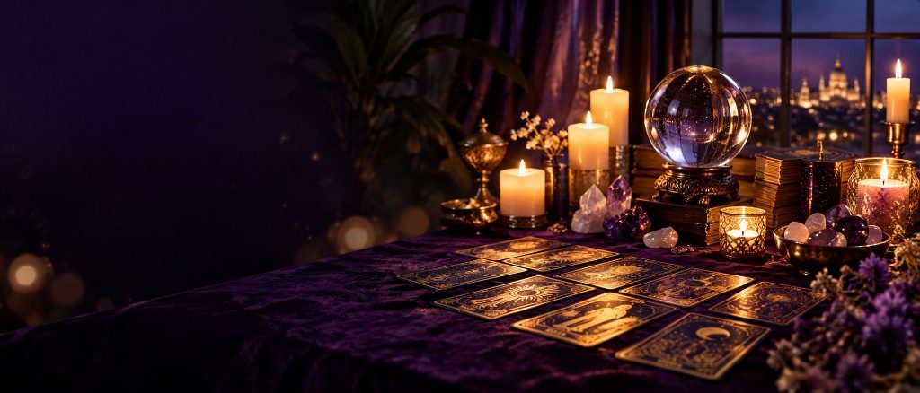 Soulful Journey private English tarot reading — mystical cards, crystal ball and candlelight